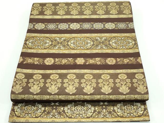 平和屋着物■極上　西陣織　陰山織物謹製　箔屋清兵衛　全通柄袋帯　草木染　草花横段文　本金箔　憲法色地　逸品　未使用　CZAA3916s5