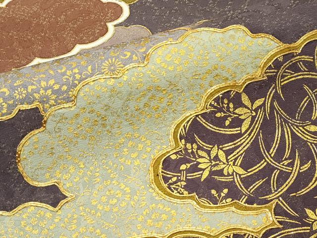 藤井寛　袋帯　昼夜柄　縮緬　正絹　金彩 caa6e928a18ccd8a99051d0ebab0f5