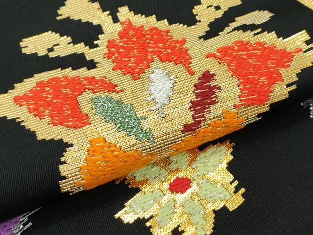 平和屋着物■最高級　龍村平蔵製　六通柄　本袋帯　唐織　モール昌花文　黒地　金銀糸　逸品　CZAA3937s5 平和屋着物□最高級 龍村平蔵製 六通柄 本袋帯 唐織 モール