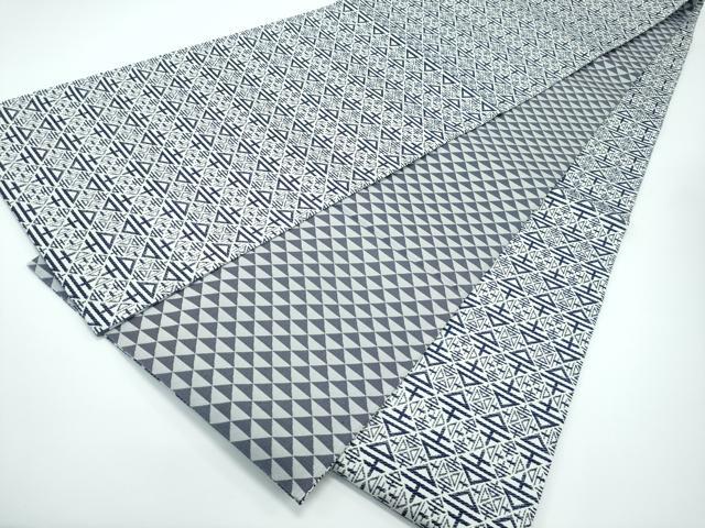 平和屋着物■極上　藍造り国選定無形文化財　藍師・佐藤昭人　中西秀典　両面　全通柄袋帯　唐織　幾何学文様　逸品　未使用　CZAA3938s5