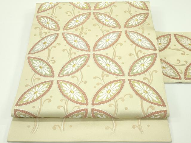 平和屋本店■極上　西陣　川島織物　九寸名古屋帯　唐織　七宝菊唐草文　金糸　木蘭色地　逸品　CZAA3950s5