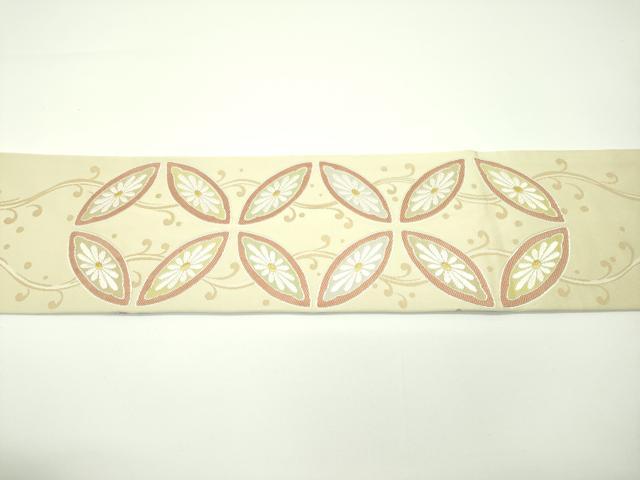 平和屋本店■極上　西陣　川島織物　九寸名古屋帯　唐織　七宝菊唐草文　金糸　木蘭色地　逸品　CZAA3950s5 平和屋本店□極上 西陣 川島織物 九寸名古屋帯 唐織 七宝菊唐草