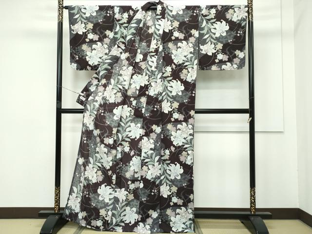 平和屋着物□極上 夏物 撫松庵 小紋・浴衣兼用 セオアルファ 草花文 