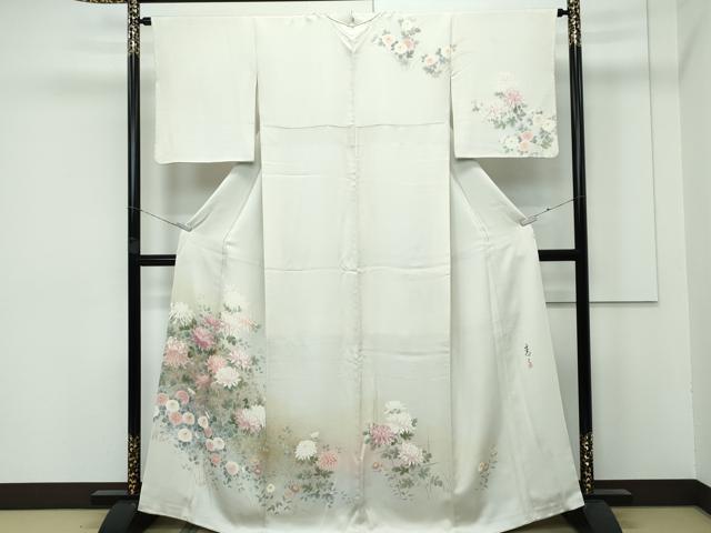 平和屋着物■極上　京友禅の第一人者　松井青々　訪問着　草花文　暈し染め　金彩　砂色地　逸品　CZAA3967s5