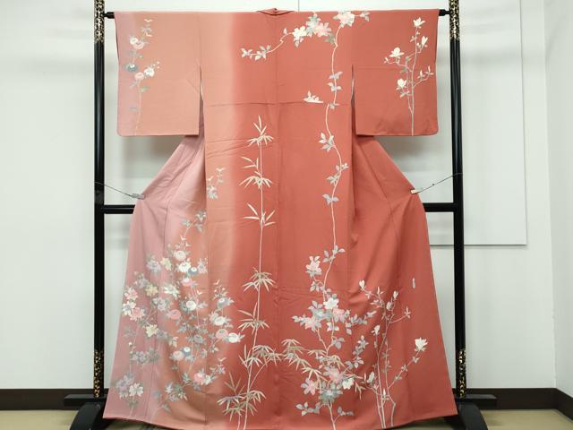 平和屋本店■極上　名門・上野家　上野街子　清染居　訪問着　笹竹枝花文　暈し染め　檜皮色　逸品　CZAA3987s5