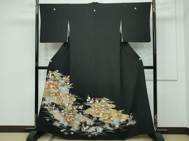 平和屋本店■極上　創業460年・千總　黒留袖　駒刺繍　草花風景文　金彩　逸品　CZAA3991s5