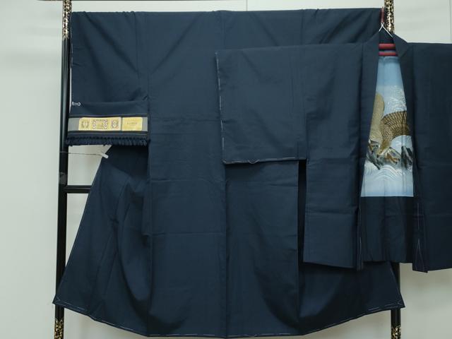 平和屋着物■極上　男性　薩摩結城　アンサンブル　キングサイズ　濃紺地　証紙付き　逸品　未使用　CZAA3992s5