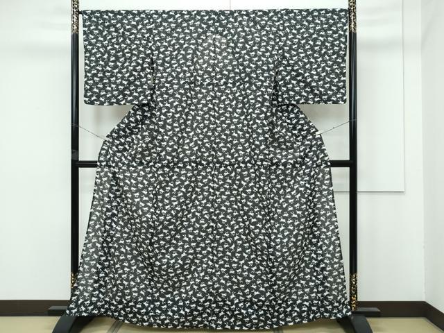 平和屋着物■極上　夏物　小紋　絽　跳び兎　黒地　洗える着物　逸品　CZAA3998s5