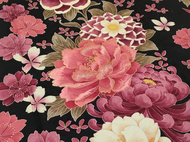 平和屋着物■極上　振袖　刺繍　花蝶文　黒地　金彩　逸品　CZAA4022s5 平和屋着物□極上 振袖 刺繍 花蝶文 黒地 金彩 逸品 CZAA4022s5