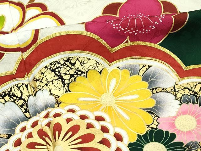平和屋着物□極上 振袖・長襦袢セット 駒刺繍 松竹梅花文 金彩 半衿
