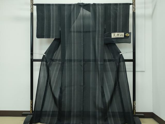 平和屋着物■極上　夏物　夏結城　100亀甲　間道　黒地　証紙付き　逸品　未使用　CZAA4024s5_1