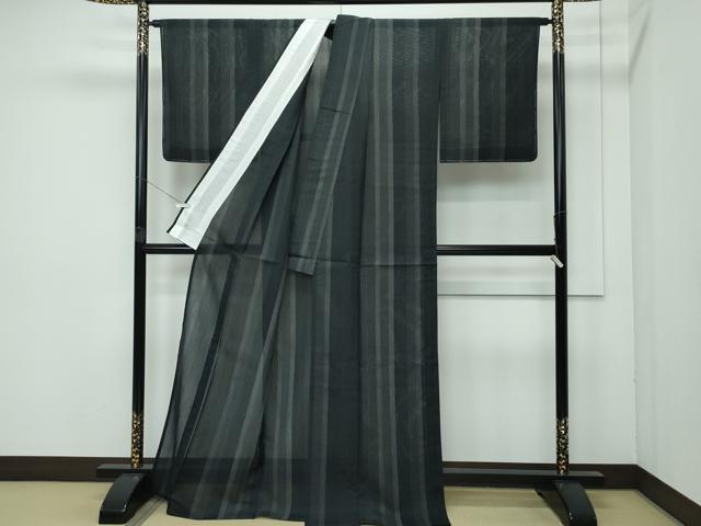 平和屋着物■極上　夏物　夏結城　100亀甲　間道　黒地　証紙付き　逸品　未使用　CZAA4024s5_2