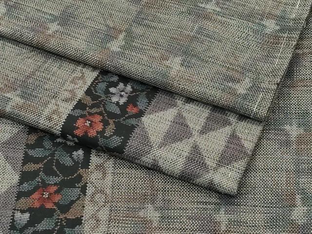 平和屋着物■極上　本場大島紬　9マルキ　吉祥花唐草間道　逸品　未使用　CZAA4037s5