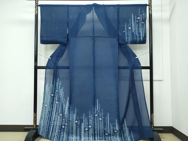 平和屋本店■極上　夏物　本藍　訪問着　紗紬　絞り　霞文　青褐色地　逸品　未使用　CZAA4041s5