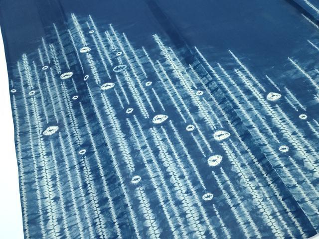 平和屋本店□極上 夏物 本藍 訪問着 紗紬 絞り 霞文 青褐色地 逸品 未