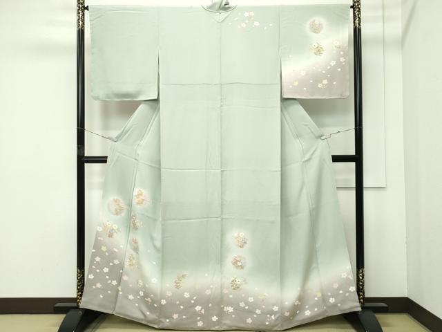 平和屋着物■極上　訪問着　草花文　暈し染め　裏葉柳色地　反端付き　逸品　CZAA4051s5