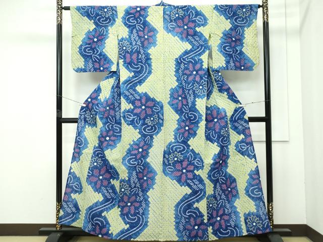 平和屋着物■極上　夏物　浴衣　有松鳴海絞り　流水花文　綿　逸品　CZAA4056s5