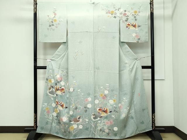 平和屋着物■極上　訪問着　作家物　友禅　鴛鴦花文　たたき染め　逸品　CZAA4065s5