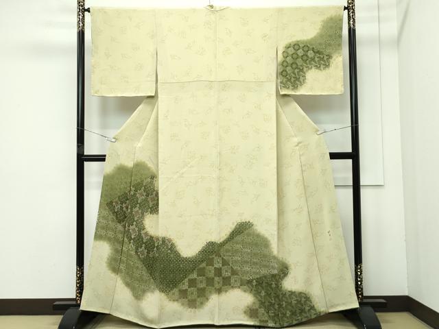 平和屋着物■極上　訪問着　作家物　道長花菱文　暈し染め　鬼しぼ縮緬　枯草色地　逸品　未使用　CZAA4067s5