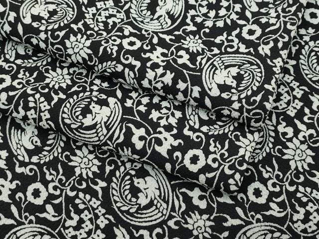 平和屋着物■極上　小紋　鳳凰花唐草文　黒地　鬼しぼ縮緬　逸品　CZAA4088s5