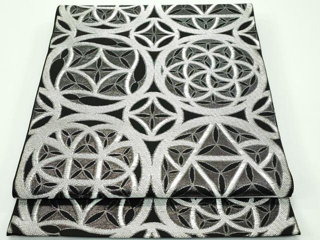 平和屋着物■極上　西陣　川島織物　六通柄　本袋帯　七宝文　黒地　銀糸　逸品　CZAA4125s5