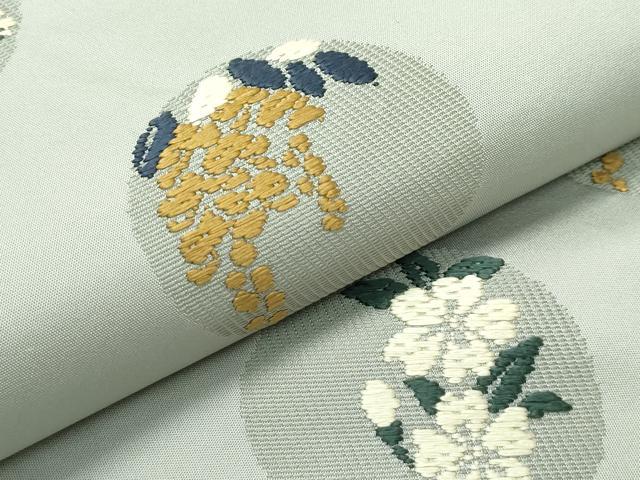 平和屋着物■極上　西陣　川島織物　九寸名古屋帯　唐織　草花丸文　柳鼠色地　逸品　CZAA4142s5 平和屋着物□極上 西陣 川島織物 九寸名古屋帯 唐織 草花丸文 柳