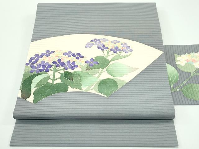 平和屋本店■極上　夏物　本加賀友禅作家　西川健一　絽塩瀬　九寸名古屋帯　紫陽花　錫色字　銀座おゝぎ屋扱い　逸品　CZAA4176s5