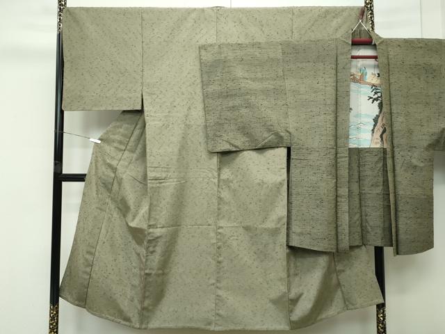 平和屋本店■極上　男性　髭紬・髭紬羽織セット　単衣　着物：鶸茶色　羽織：黄海松茶色　逸品　CZAA4202s5