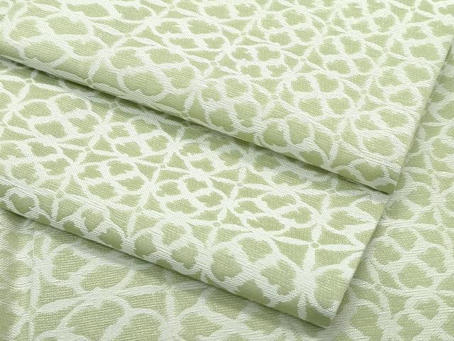 平和屋着物■極上　夏物　西陣　風通織　お召　格子花文　柳茶色地　反端付き　逸品　未使用　CZAA4231s5