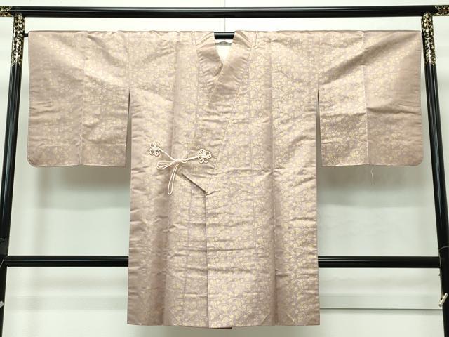 平和屋着物■極上　道中着　ロング丈　お召地　花唐草文　金糸　ローズグレイ色地　逸品　未使用　CZAA4248s5