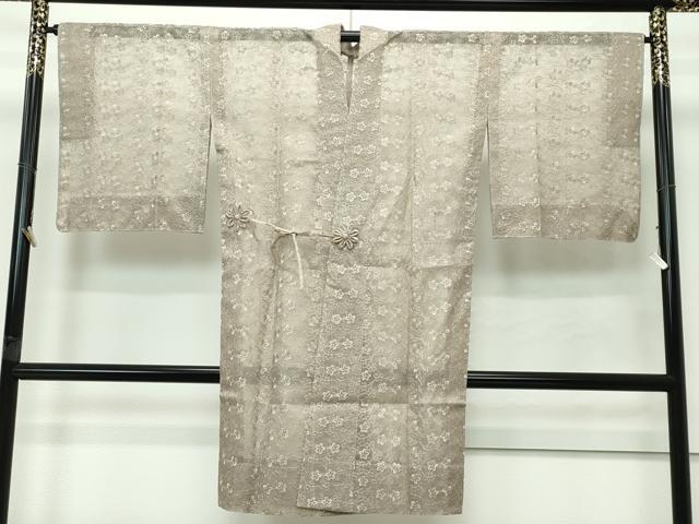 平和屋着物■極上　オーガンジー　道中着　ロング丈　スリーシーズン　春夏秋　枝桜　肥後煤竹色　逸品　未使用　CZAA4250s5