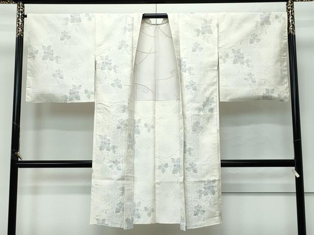 平和屋着物■極上　長羽織　本場大島紬地　白大島　草花文　逸品　未使用　CZAA4252s5