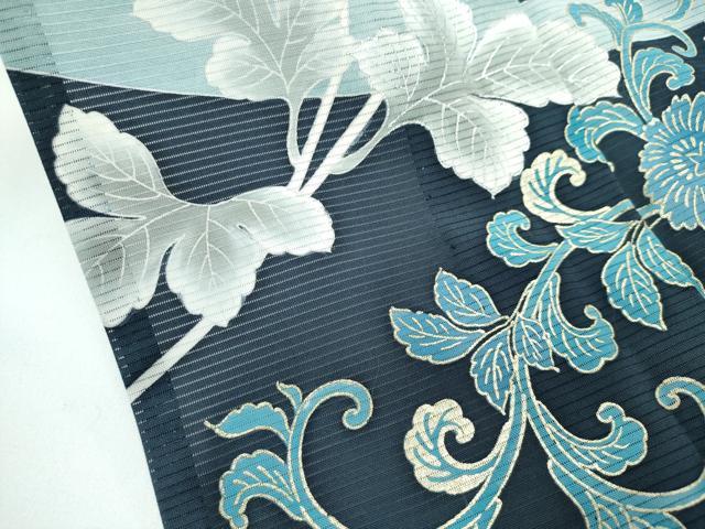 平和屋着物□希少 夏物 黒留袖 花蝶唐草文 暈し染め 銀