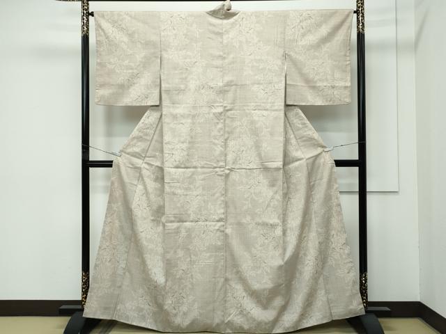 平和屋着物■極上　本場結城紬　重要無形文化財　80亀甲　牡丹　白橡色地　逸品　CZAA4273s5