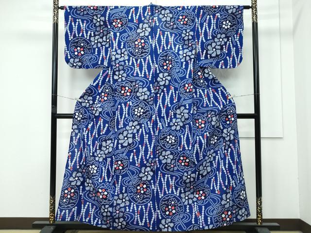 平和屋着物■極上　夏物　浴衣　有松鳴海絞り　流水団扇花文　綿　逸品　CZAA4315s5