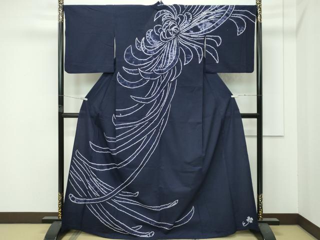 平和屋着物■極上　夏物　浴衣　有松鳴海絞り　訪問着　乱菊　紫黒色地　綿　逸品　CZAA4324s5