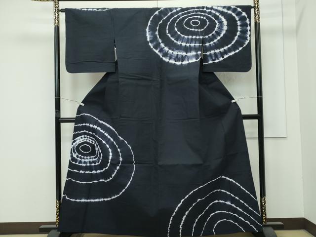 平和屋着物■極上　夏物　浴衣　有松鳴海絞り　訪問着　丸文　濃紺地　綿　逸品　CZAA4326s5