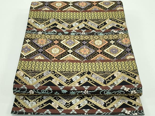 平和屋着物■極上　六通柄袋帯　麗粋唐織　横段花文　黒地　金糸　逸品　CZAA4343s5