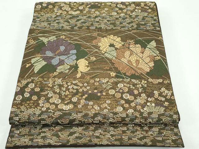 平和屋着物■極上　西陣　服部織物謹製　青々庵　六通柄袋帯　唐織　草花横段文　金糸　逸品　CZAA4355s5