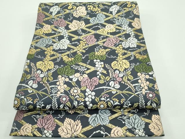 平和屋着物■極上 山口美術織物 皇室 伊勢神宮御用 西陣織 山口克爾監修 太鼓柄袋帯 唐織 葡萄蔦の葉文 金糸 逸品 CZAA4361s5