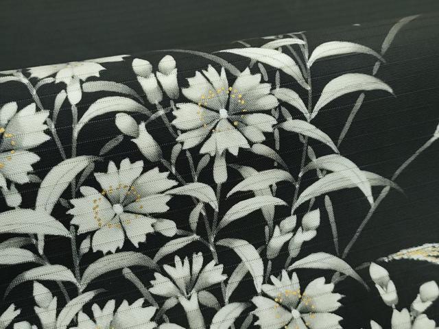 平和屋着物■極上　夏物　絽塩瀬　九寸名古屋帯　草花文　黒地　金彩　逸品　CZAA4368s5_2