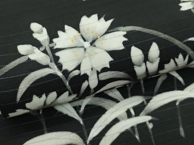 平和屋着物■極上　夏物　絽塩瀬　九寸名古屋帯　草花文　黒地　金彩　逸品　CZAA4368s5_4