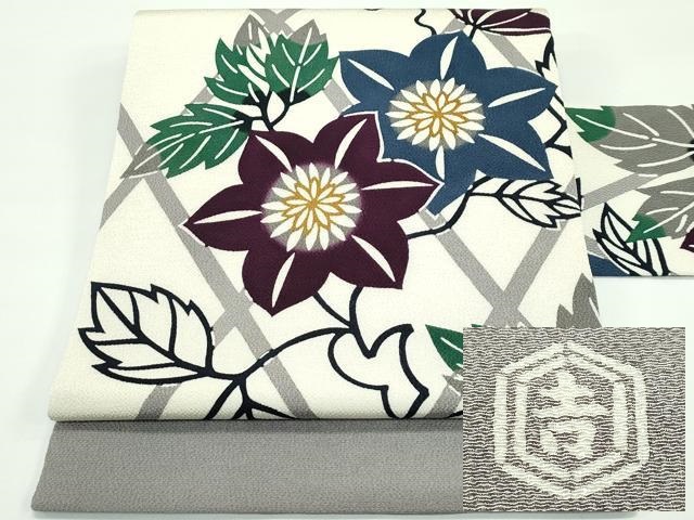 平和屋着物■極上　和染紅型　栗山紅型　栗山吉三郎　九寸名古屋帯　草花文　鬼しぼ縮緬　逸品　未使用　CZAA4382s5