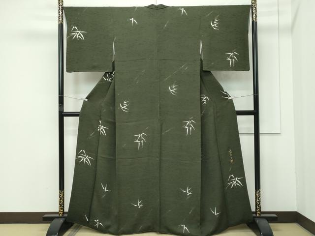 平和屋着物●極上　世界的友禅作家　千地泰弘　千地天女　小紋　笹竹文　藍媚茶色地　逸品　CZAA4408s6_1
