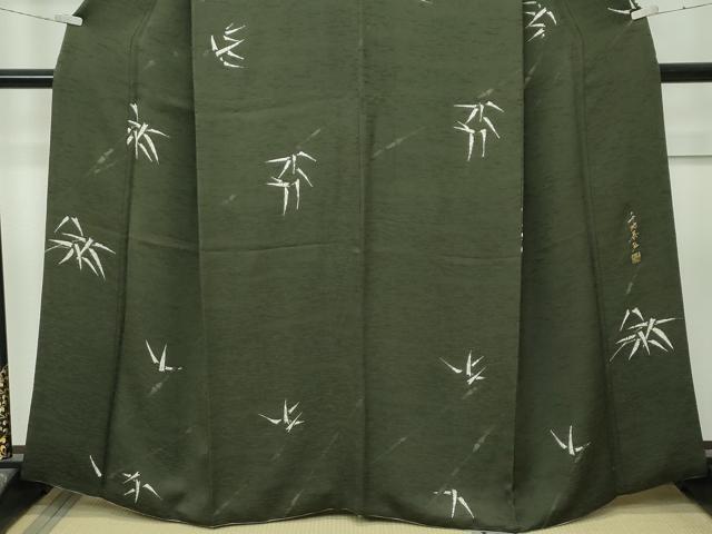 平和屋着物●極上　世界的友禅作家　千地泰弘　千地天女　小紋　笹竹文　藍媚茶色地　逸品　CZAA4408s6_4