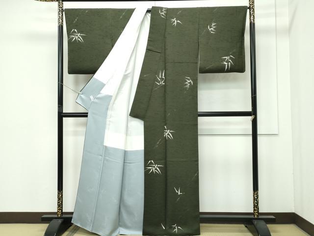 平和屋着物●極上　世界的友禅作家　千地泰弘　千地天女　小紋　笹竹文　藍媚茶色地　逸品　CZAA4408s6_2