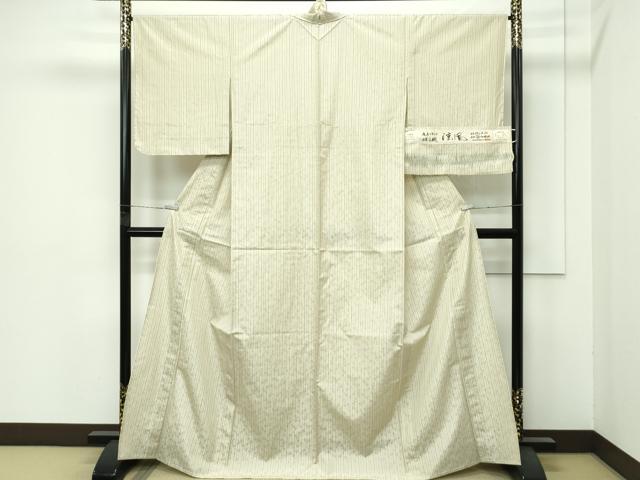 平和屋着物▽極上　米沢　白根沢　涼風　単衣　綟子織　もじり織　トンボ　レグホーン色地　証紙付き　逸品　未使用　CZAA4409s6_1