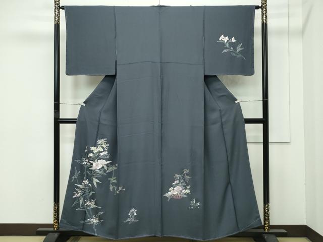 平和屋本店●極上 山口美術織物 皇室 伊勢神宮御用 西陣織 訪問着 総刺繍 相良刺繍 草花文 金糸 藍墨茶色地 逸品 未使用 CZAA4413s6