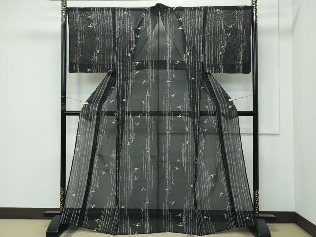 平和屋着物＊極上　夏物　絹芭蕉　燕　黒地　逸品　CZAA4419s6_1