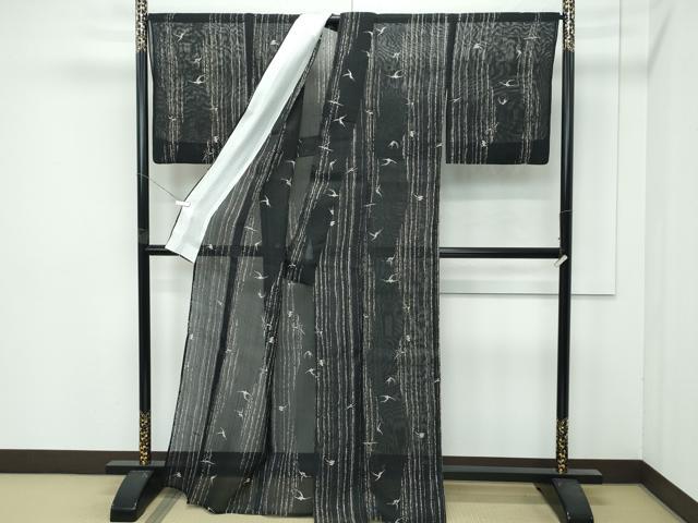 平和屋着物＊極上　夏物　絹芭蕉　燕　黒地　逸品　CZAA4419s6_2
